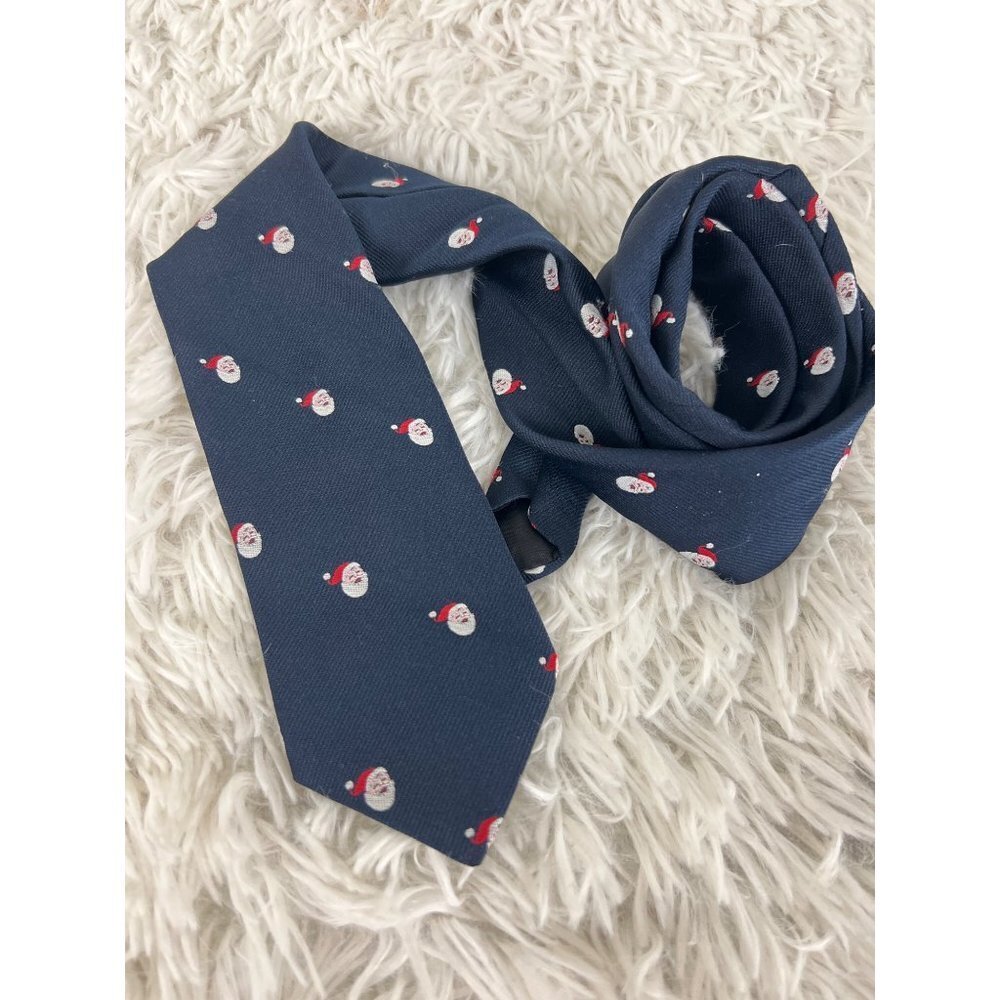 Vintage Ernst Tie Necktie Ernst Limited Navy Blue with Santa Clause Print Christ